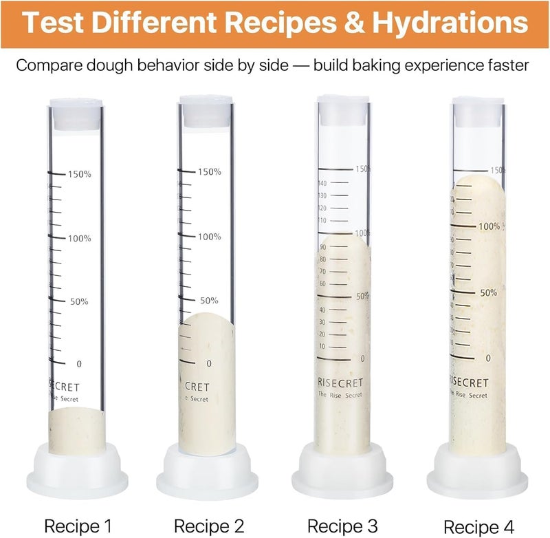 Risecret Glass Sourdough Aliquot Jar Set with Pump and Stand, Dough Rise Measuring Tube for Bread Baking, Transparent Acrylic Container with Silicone Base and Cleaning Brush (Glass, white) - Image 5